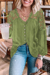 V Neckline Lace Shoulder Patchwork Blouse