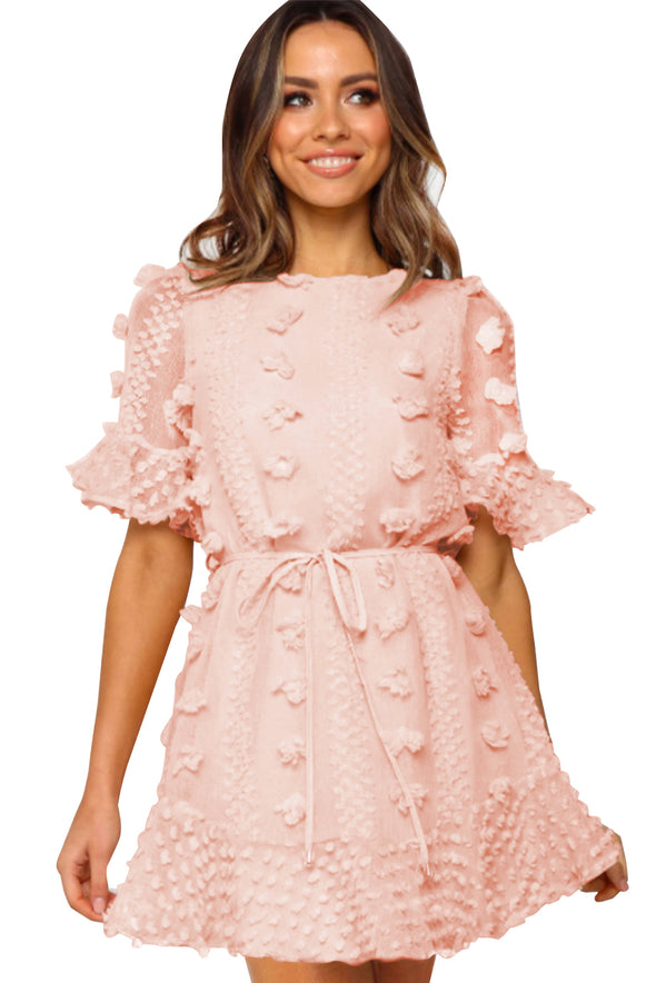 Crew Neck Swiss Dot Mini Dress