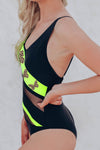 Colorblock Mesh Backless One-piece Swimwear