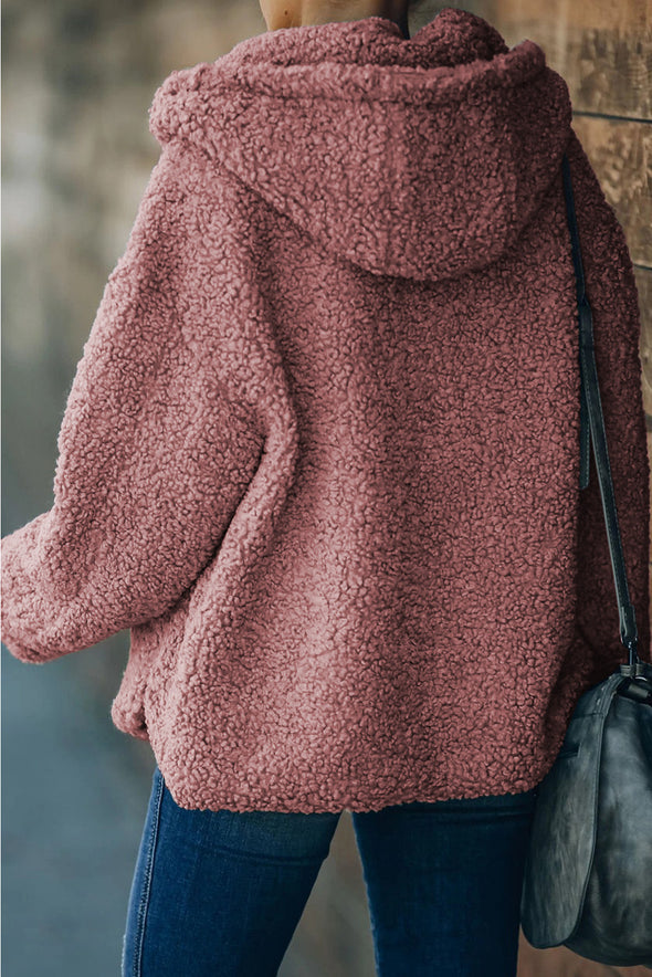 Zip Up Sherpa Hooded Coat with Pocket