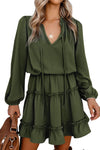 V Neck Long Sleeve Ruffle Tiered Mini Dress