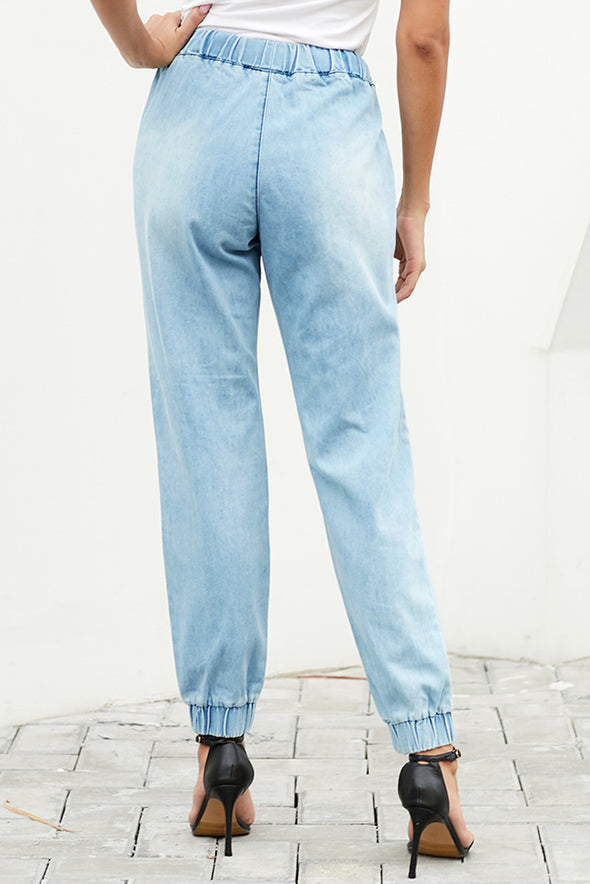 Distress Drawstring Pocketed Joggers