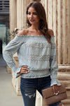 Off Shoulder Ruffle Long Sleeve Smocked Waist Lace Crochet Blouse