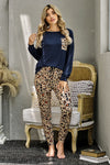 Casual Long Sleeve Leopard Pants Loungewear Set