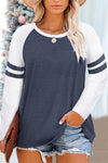 Crewneck Striped Splicing Sleeve Patchwork Plus Size Top