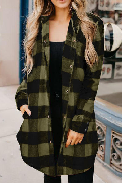 Turn-down Collar Plaid Shirt Coat