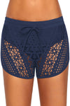 Hollow Out Lace Overlay Swim Short Bottom