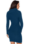 Asymmetric Buttoned Collar Black Bodycon Sweater Dress