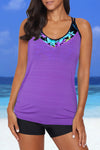 Patchwork Sporty Scoop Neck Tankini