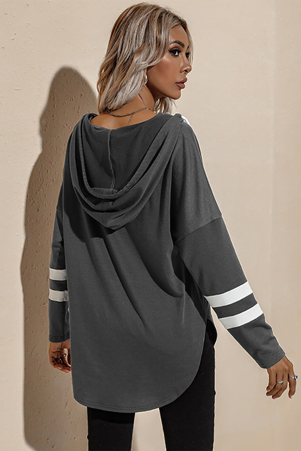Striped Side Split V Neck Hoodie