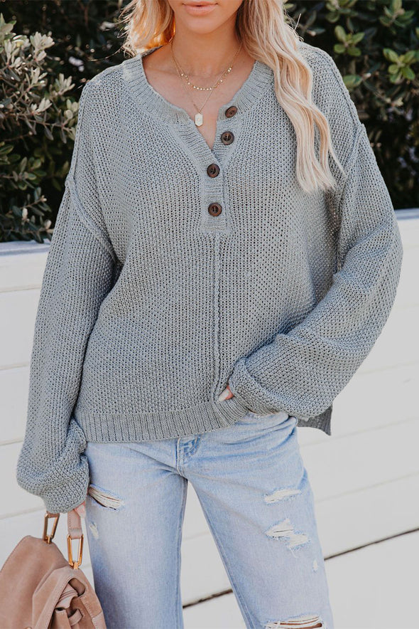 Buttoned Side Split Knit Sweater