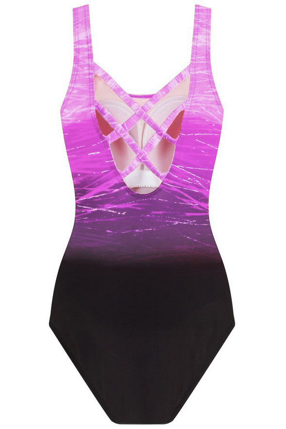 Gradient Criss Cross Back One Piece Swimsuit