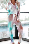 Multicolor Tie-dye Long Sleeve Shirt with Pants Pajamas Set