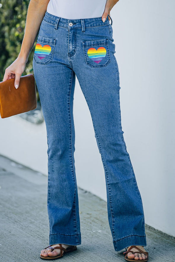 Vintage Casual Pocket Flared Jeans