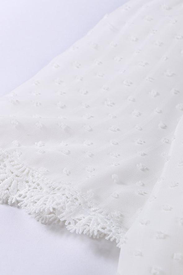 V Neck Lace Crochet Swiss Dot Short Sleeve Blouse