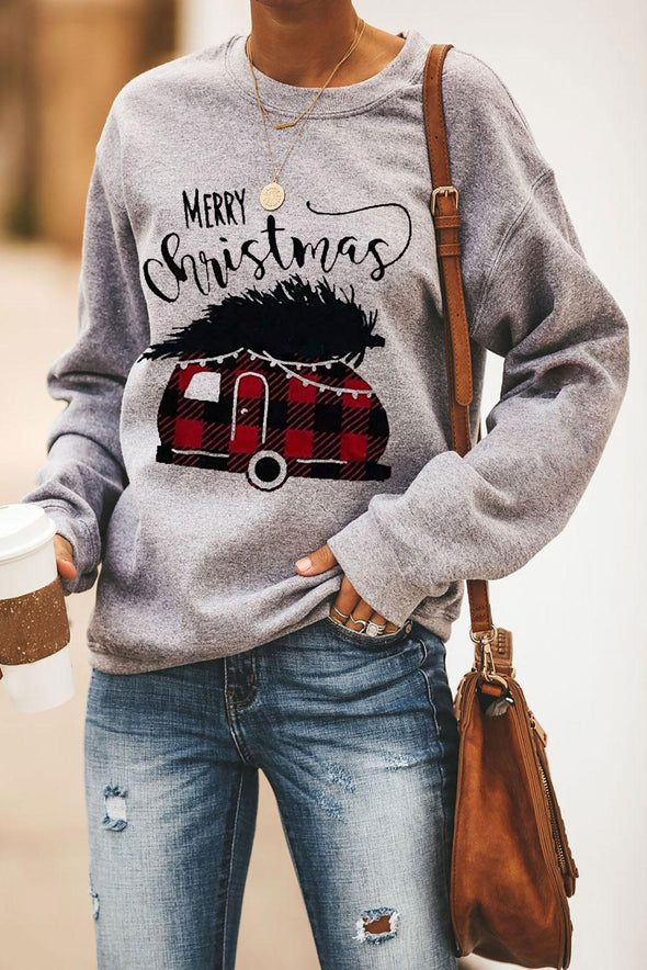 Merry Christmas Letters Print Pullover Sweatshirt