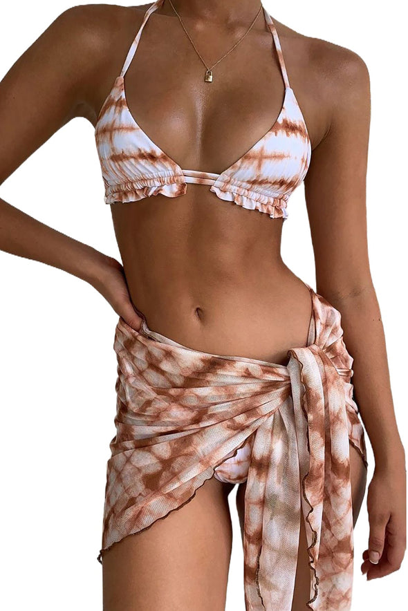 Tie-dye Ruffle Bikini with Sarong