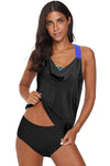 Cowl Neck Splicing Tank and Panty Tankini Set