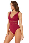 Floral Print Lattice Plunge One Piece Swimsuit