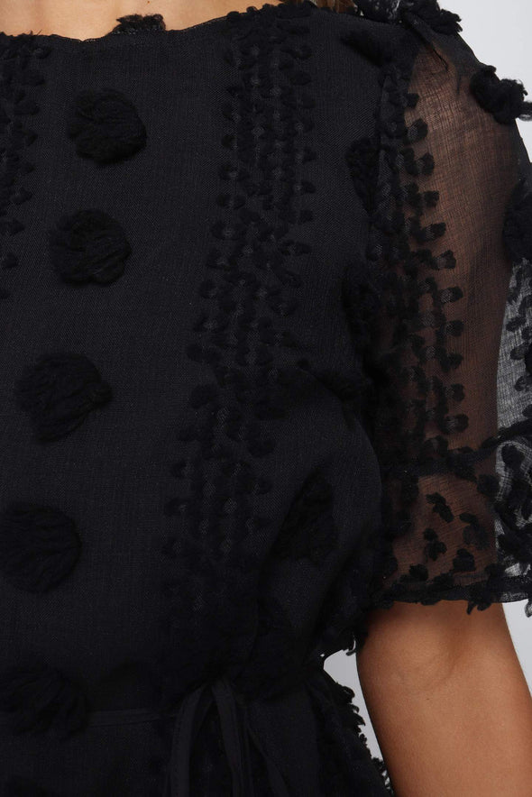 Crew Neck Swiss Dot Mini Dress