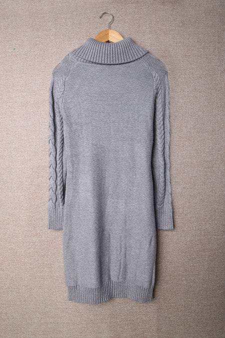 Asymmetric Buttoned Collar Black Bodycon Sweater Dress