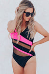 Colorblock Mesh Backless One-piece Swimwear