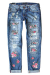 Valentine Heart Patchwork Distressed Straight Leg Jeans