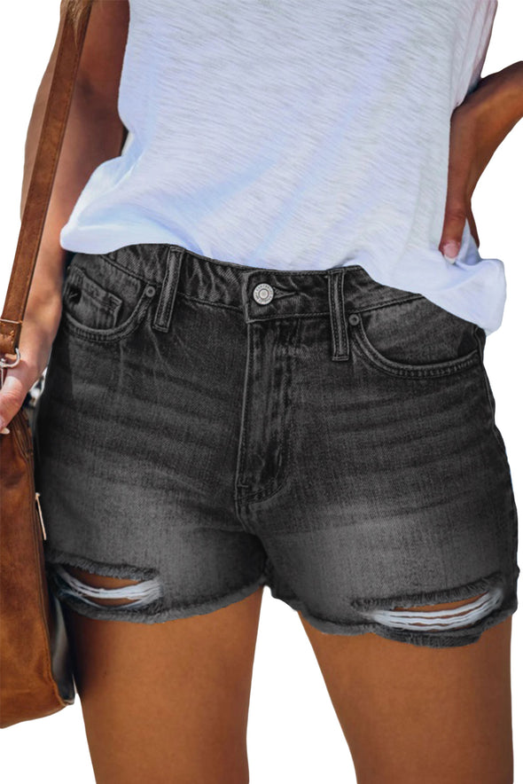 High Waist Frayed Denim Shorts