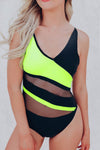 Colorblock Mesh Backless One-piece Swimwear