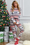 Reindeer Run Print Long Sleeve Top & Drawstring Pants Loungewear Set