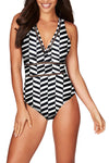 Floral Print Lattice Plunge One Piece Swimsuit