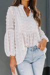 Swiss Dot Split Neck Ruffle Babydoll Blouse