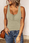 Sleeveless Scoop Neck Button Tank Top