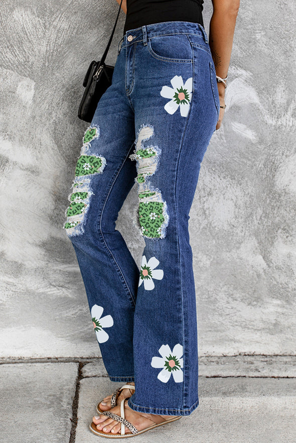 High Waist Distressed Bell Jeans