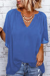 Split Neck Pleated Loose Blouse