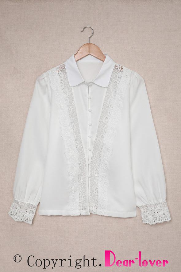 Lace Splicing Buttoned Shirt