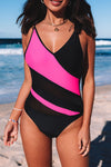 Colorblock Mesh Backless One-piece Swimwear