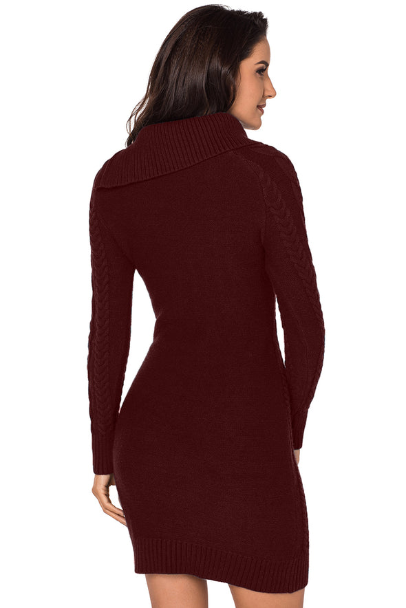 Asymmetric Buttoned Collar Black Bodycon Sweater Dress