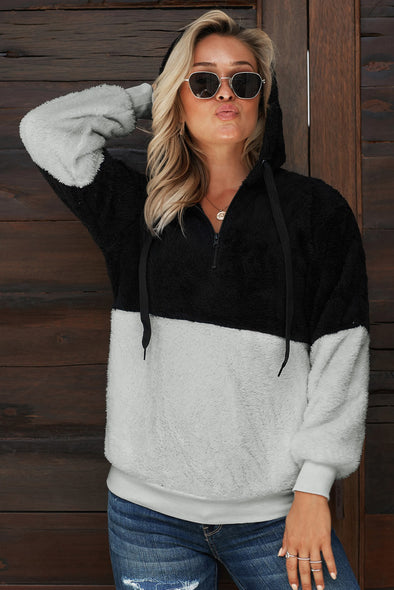 White Colorblock Furry Hoodie