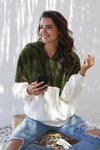 White Colorblock Furry Hoodie