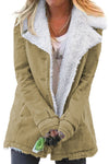 Khaki Lapel Collar Button Fleece Jacket