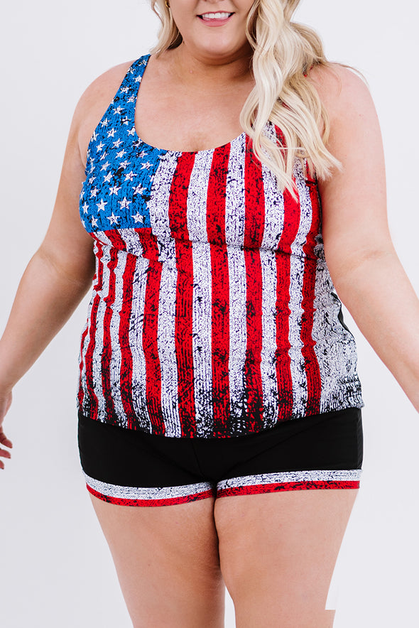 American Flag Print Tankini Plus Size Swimwear