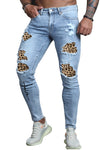 Men's Skull Print Patchwork Distressed Skinny High Waist Jeans