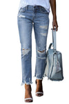 Light Blue Distressed Boyfriend Denim Pants