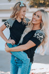 Letter Heart Print Leopard Striped Color Block Short Sleeve T-shirt