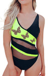 Colorblock Mesh Backless One-piece Swimwear
