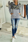 Floral Splice Pink Kangaroo Pocket Zip Collar Sweatshirt