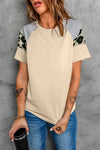 Letter Heart Print Leopard Striped Color Block Short Sleeve T-shirt
