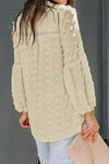Swiss Dot Split Neck Ruffle Babydoll Blouse