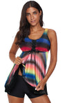 Multicolor Tie Dye Ombre Swimdress Tankini Set